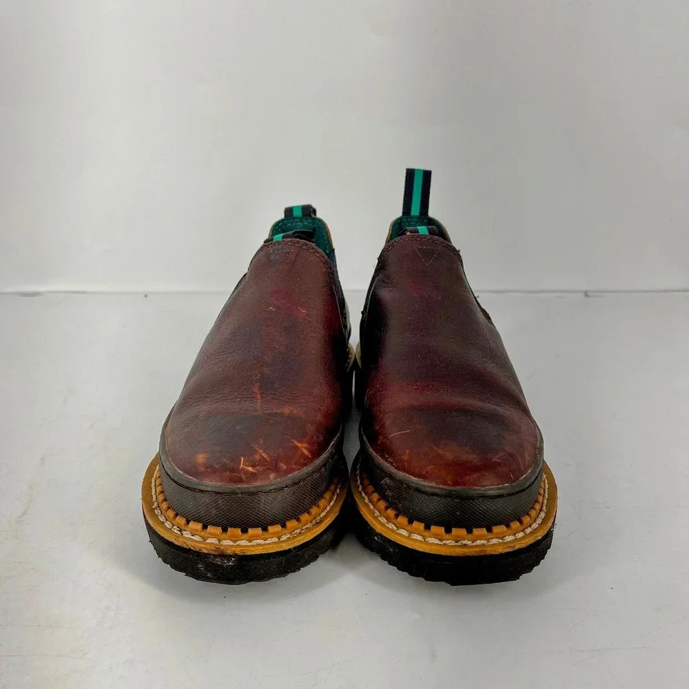 Georgia Boot Brown Leather Slip-On Ankle Boots